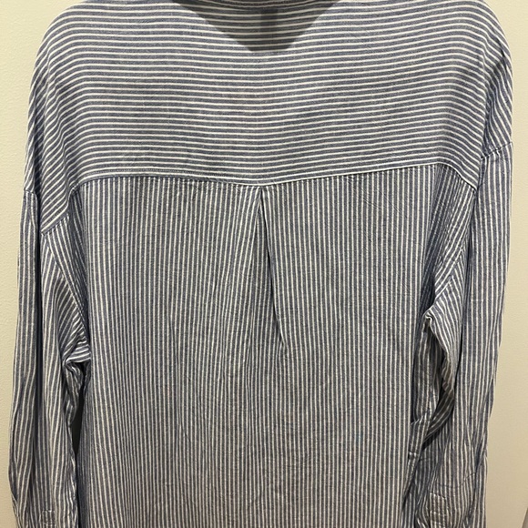 Striped blue and white women’s blouse linen blend - Picture 4 of 10